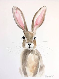 a watercolor painting of a rabbit's face