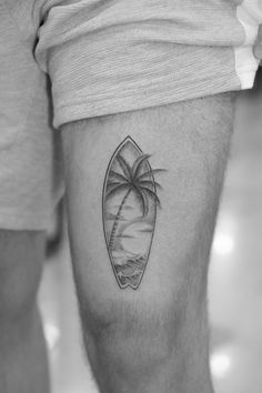 Looking for Black and Grey Fine Line and Single Needle Tattoos? Follow for the latest designs and tattoo reference inspiration @danielcollinsart 
#tattooinspiration #tattooideas #fineline #singleneedle #microrealism #tattoos #blackworktattoo #inked #blackandgrey #beachtattoo #surftattooo Hawaii Tattoos Men, Summer Tattoo Men, Beach Travel Tattoo, Beach Tattoo Men, Beach Tattoo Ideas Men, Small Surfboard Tattoo, Beach Tattoos Men, Island Tattoo Men, Men Beach Tattoo