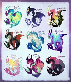 the different types of dragon heads are shown in this drawing technique, which is very similar to