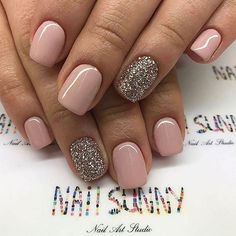 Pink nail art design | @mia__corner ❣ Check out link in my bio. Nude Nails With Glitter, Stars Nails, Prom Nail Designs, Gel French Manicure, Video Makeup, Nails Yellow, Elegant Nail Art, Super Nails