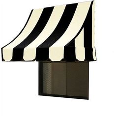 a black and white striped awning on top of a building