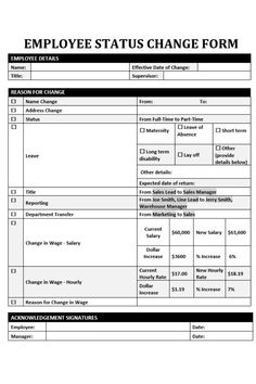 employee status change form for employees