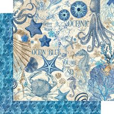 an ocean themed paper with blue sea creatures