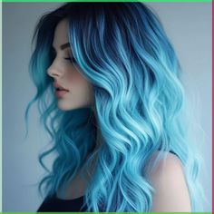 Blue And Peach Hair, Different Hair Colors Ideas, Blue Turquoise Hair, Violet Blue Hair, Medium Blue Hair, Hair Color Ideas For Curly Hair, Blue Hair Color Highlights, Light Purple Hair Dye, Pastel Blue Hair Color