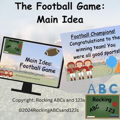 the football game main idea is displayed in front of a computer screen with two pictures on it