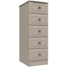 a tall white cabinet with five drawers