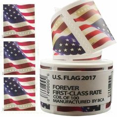 four rolls of us flag stickers on top of each other with the same design