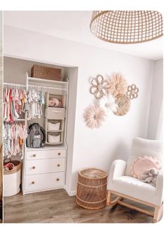 two photos side by side, one showing a baby's crib and the other shows an open closet