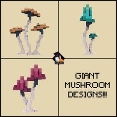 four different types of pixel art with the words giant mushroom designs