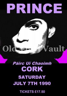 the poster for prince's concert with an image of elvis presley in black and purple