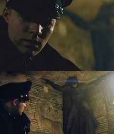 two different scenes one with a man in uniform and the other with a hat on