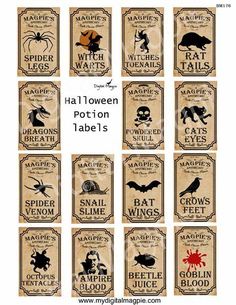 halloween labels with different types of animals on them