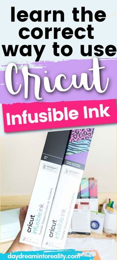 a person holding up an inflatable ink bottle with the words learn the correct way to use cricut