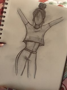 a drawing of a woman with her arms spread out in front of her head and hands behind her back