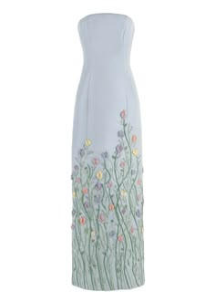 OTM Exclusive: The Micaela Gown in Blue Pearl Embroidered Dress, Beaded Pearl Dress, Luxury Blue Maxi Gown, Luxury Blue Silk Gown, Luxury Blue Floor-length Maxi Dress, Floral Embroidered Gown, Fashionista Aesthetic, Pastel Dresses, Pastel Floral Dress