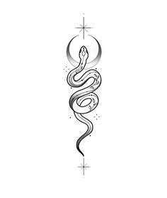 a snake is in the middle of a line art tattoo design on a white background