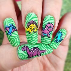 Cute Dinosaur nails art Cute Dinosaur Nail Art, Dinosaur Nail Art Design, Nail Ideas Dinosaur, Dinosaur Nails Designs, Dinosaur Nail Art, Dinosaur Nails, Infinity Nails