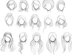 various hairstyles for different types of hair, drawn in pencil on white paper