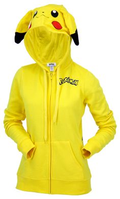 If you love Pokemon Go or just regular, classic Pokemon then you'll love this officially-licensed Juniors Pikachu Zip Up Hoodie.  Stay warm in the Fall or Spring or use this Pikachu Hooded sweatshirt and create your DIY Pokemon Pikachu Halloween costume for comic con or Pokemon cosplay fun. Pikachu Halloween Costume, Pikachu Ears, Pikachu Halloween, Up Costume