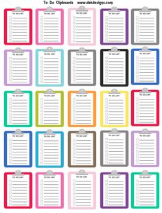 the printable to do list is shown in rainbows and blue, with clipboards attached