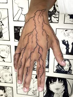 a person's hand with many drawings on it