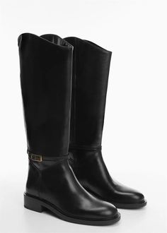 Buckles leather boots - Women | Mango USA 2023 Boot Trends, Mango Boots, Trending Winter Boots, Leather Thigh High Boots, Trending Boots, High Shoes, Shoe Inspo, Leather Boots Women, Winter 2023