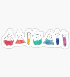 the word science written in different colored flasks sticker