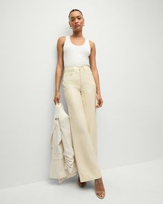 The Taylor you know and love—now in vegan leather. A VB favorite, this high-rise, wide-leg silhouette works well with flats and heels alike.50% Polyester, 48% Polyurethane, 2% SpandexHand wash coldStyle #J24117821040EC Cream Faux Leather Pants, Love Now, Faux Leather Pants, Veronica Beard, Wide Leg Jeans, Leg Jeans, Vegan Leather, Leather Pants, Wide Leg