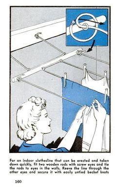 a woman hanging clothes on a line in the bathroom with an electric cord attached to it