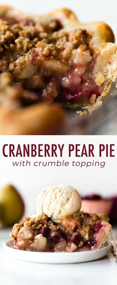 cranberry pear pie with crumble topping