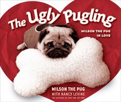 a heart shaped sign with a pug on it's back and the words, wilson the pug in love