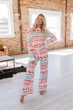 The White Nordic Christmas Pajama Set is a festive and cozy way to enjoy your holidays. The cheery pattern with classic Nordic influences will inspire holiday cheer. The ultra-soft fabric ensures comfort and warmth, making this a great set for cuddling up on a chilly winter night. Enjoy the holidays in style! Model Info: Models are 5'7", Size 2, wearing smalls Fabric: 95% polyester 5% elastane Sizes Bust Waist Hip Shoulder Sleeve_Length Length Inseam Bottoms Hem_Width Outseam Relax Relax Relax R Christmas Pj, Christmas Pajama Set, Nordic Christmas, Christmas Ornament Crafts, Boutique Homes, Winter Night, Kids Sale, Ornament Crafts, Christmas Pajamas