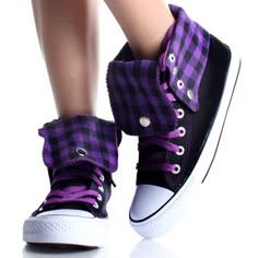 Womens High Top Sneakers Canvas Skate Shoes Purple Plaid Lace Up Boots Adidas Shoes High Tops, Sports Shoes For Girls, Adidas Shoes Women, Yoga Journal, Nike Roshe Run, Adidas Girl, Nike Shoes Outlet, Short Wigs, Yoga Fashion