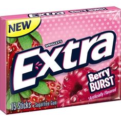 extra berry burst chewing gum with strawberry flavor