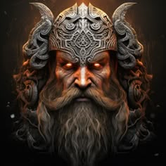 a digital painting of an old man with horns and beard