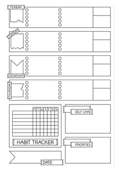 the habit tracker worksheet is shown in black and white, with lines on it