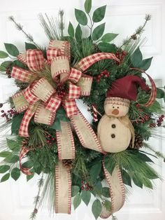 a christmas wreath with a snowman on it