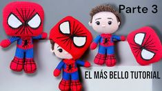 three crocheted spider - man amigurs are shown with the text, parte 3