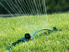 a sprinkler is spraying water on the grass