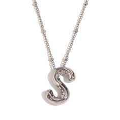 Bubble/Balloon Letter S Initial Necklace Elevate Your Style With Our Very Popular Silver Bubble Initial Necklace. Balloon Letter Pendant On A Delicate Beaded Satellite Chain. Chain Length - 17 Inches All Jewelry Comes Beautifully Packaged And Ready For Gift Giving. #Balloon #Bubble #Necklace #Initial #Silver Balloon Necklace, S Initial, Bubble Necklace, Silver Balloon, Bubble Necklaces, Necklace Initial, Letter Balloons, Letter Pendants, Accessories Jewelry Necklace