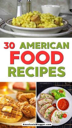 the cover of an american food cookbook with pictures of different foods and dishes on it