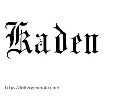 the word kaden written in black ink on a white background with an ornate font