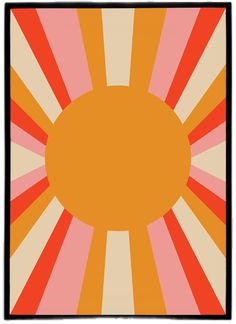 an orange and pink sunburst with black border