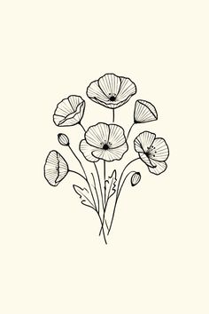 an ink drawing of some flowers on a white background