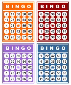 four different colored numbers and symbols for a game