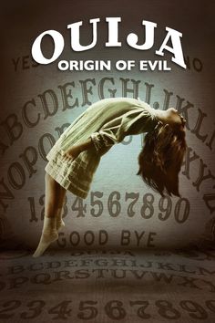 the poster for ouja origin of evil shows a young woman doing a handstand