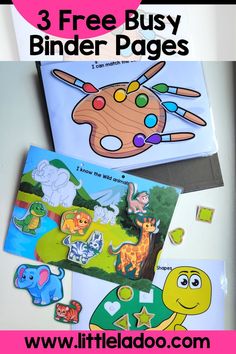 three free busy binder pages for kids to use with their art projects and crafts