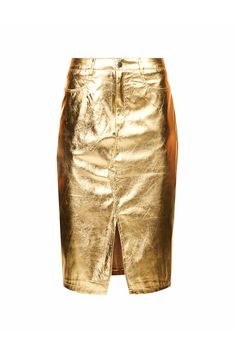 Vegan Leather Midi Skirt, Metallic Midi Skirt, Faux Leather Midi Skirt, Summer Wardrobe Staples, Leather Midi Skirt, Metallic Fabric, Skirt Fits, Independent Designers Fashion, Metallic Leather