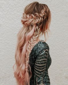 Gorgeous crown braid on long wavy hair. Get ready for the holidays with these 10 gorgeous holiday hairstyles! From Christmas hair inspo to chic ponytails, curls, and festive hair ideas, these looks are perfect for any celebration. Whether you need last-minute glam or creative hair ideas, you'll love these trending styles! 🎀✨ #HolidayHairstyles #ChristmasHair #HairInspo #HairIdeas #FestiveLooks