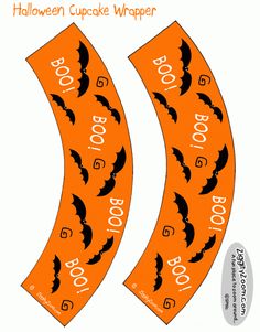 an orange halloween cupcake wrapper with bats on it and the words boo boo